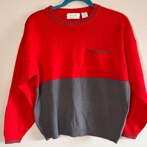 Vintage Margules Red & Grey Lambswool Color Block Long Sleeve Crew Neck Small